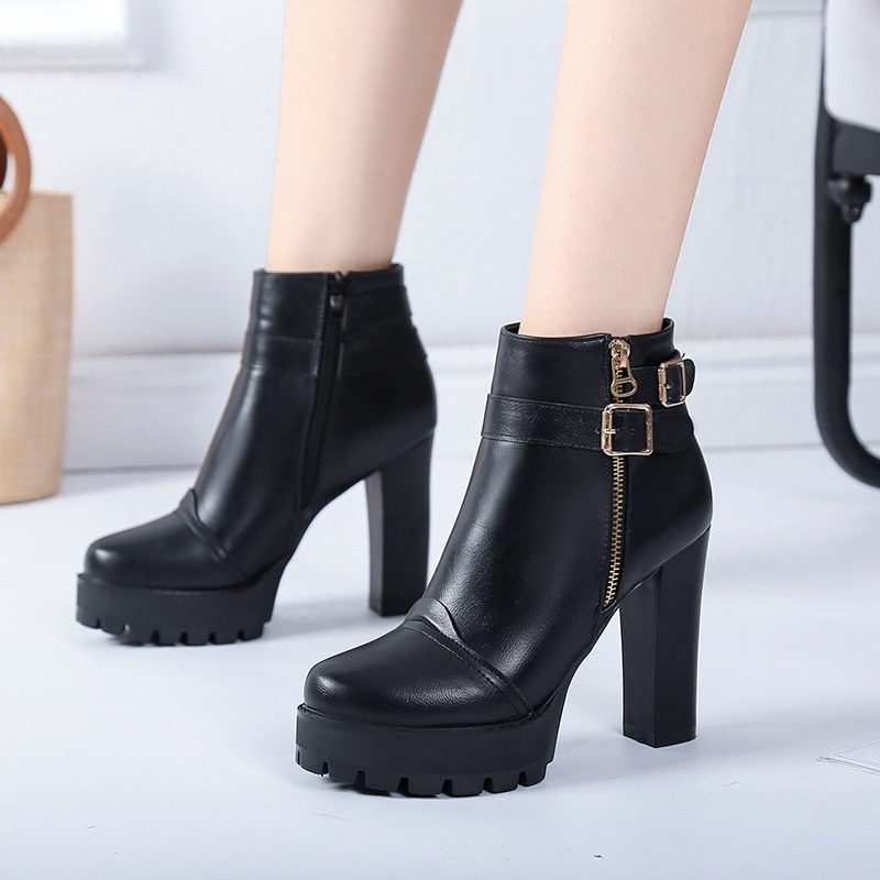 ✅PINKEY P131 Fashion Women Boots Shoes PU Leather Breathable Chunky High