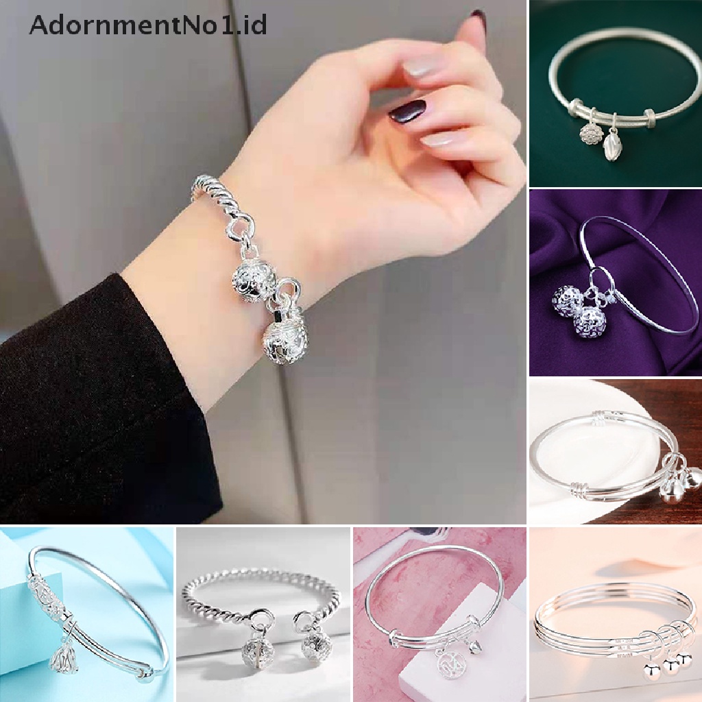 [AdornmentNo1] Gelang Bangle Liontin Fashion Adjustable Lapis Silver Warna Silver Untuk Wanita [ID]