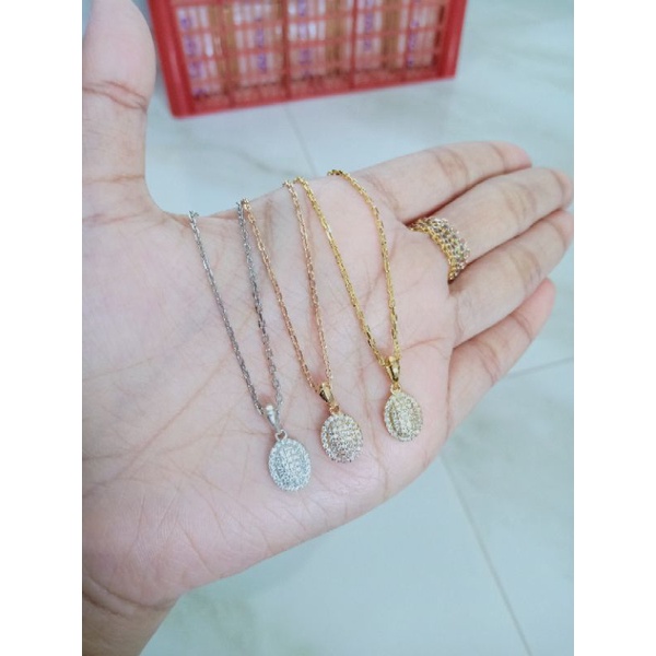 kalung rantai mini paperclip padat + liontin oval corr mp full/kalung perak asli silver 925 lapis emas/ kalung fashion wanita terbaru