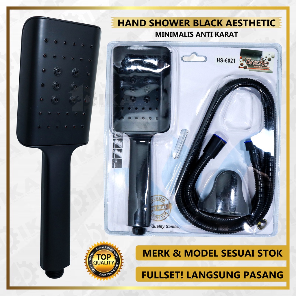 Kepala Shower Mandi Hitam Premium -  Hand Shower Hemat Air Lubang Tekanan Kencang Shower Aerator Bundle Kran Cabang Dan Shower Mandi Turbo Jet Hand Shower / Shower Mandi Simple Set 1186 - Shower Head Set