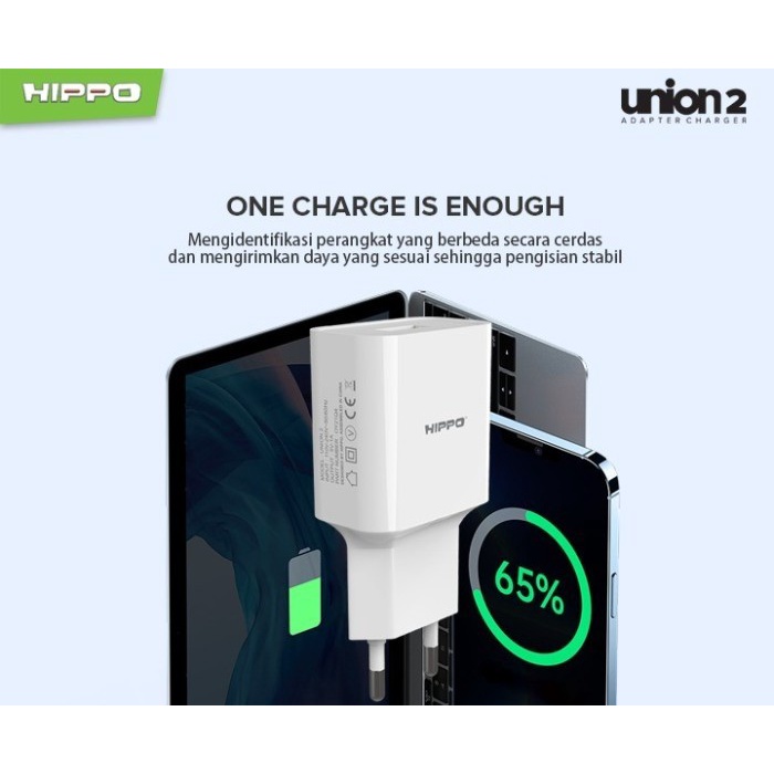 Hippo Adaptor Union 2 1A SDC USB Adapter Kepala Casan Colokan Charger Charging Rumah Type C Iphone Micro Travel Port Output USB A