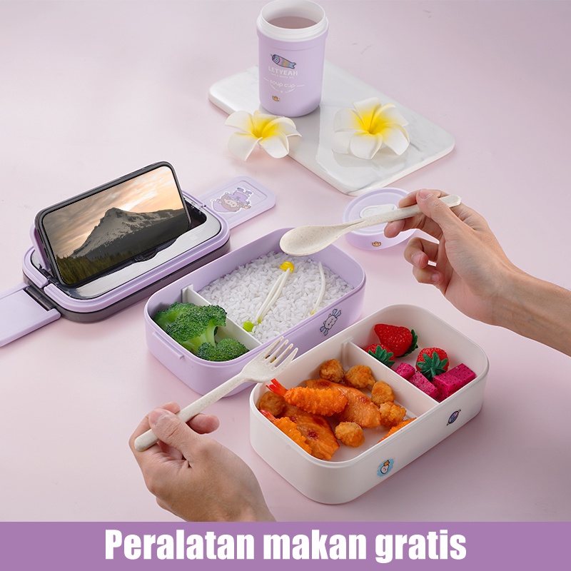 Letyeah &amp; Kaizenliving Lunch box Set Tas Kotak Bekal Makan 1600 ml Lunch Box Free Sendok BPA Free Kotak Makan