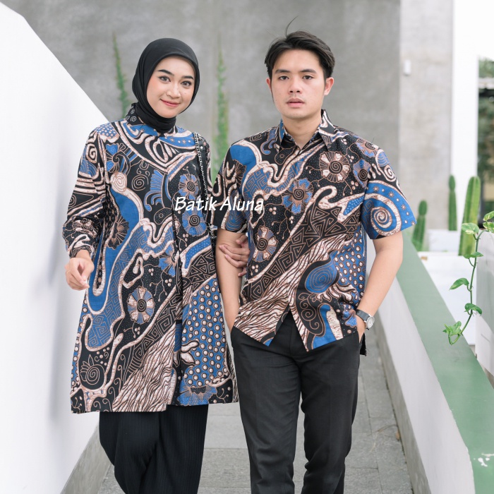 Baju Batik Couple Pasangan Terbaru Premium Modern Original Lapis Furing - Lapis Trikot Batik Kerja Kantor Kondangan Size S M L XL XXL XXXL 022