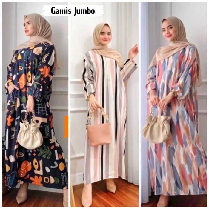 Daster gamis busui lengan panjang 3/4 rayon premium jumbo - RANDOM POLOS