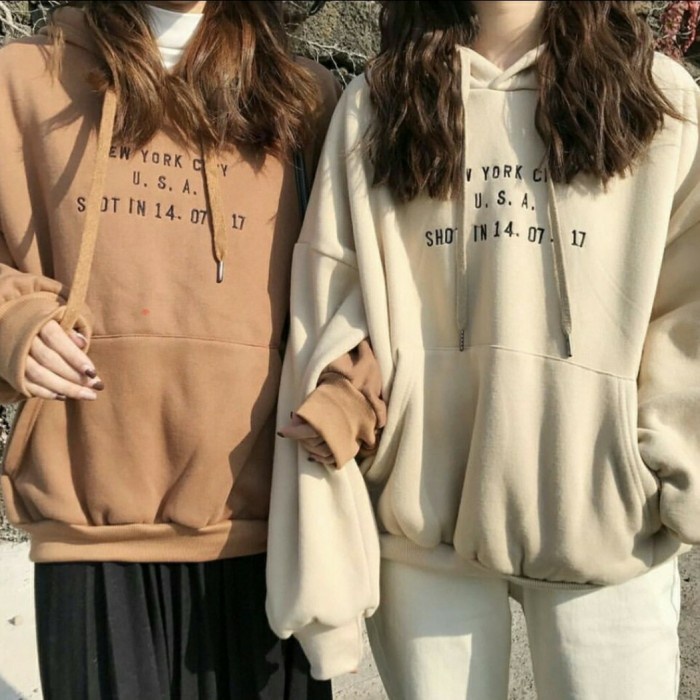 Jaket Wanita Jaket sweater hoodie jumper pria wanita NEW YORk CITY - Note warna lain, M terlaris Gra