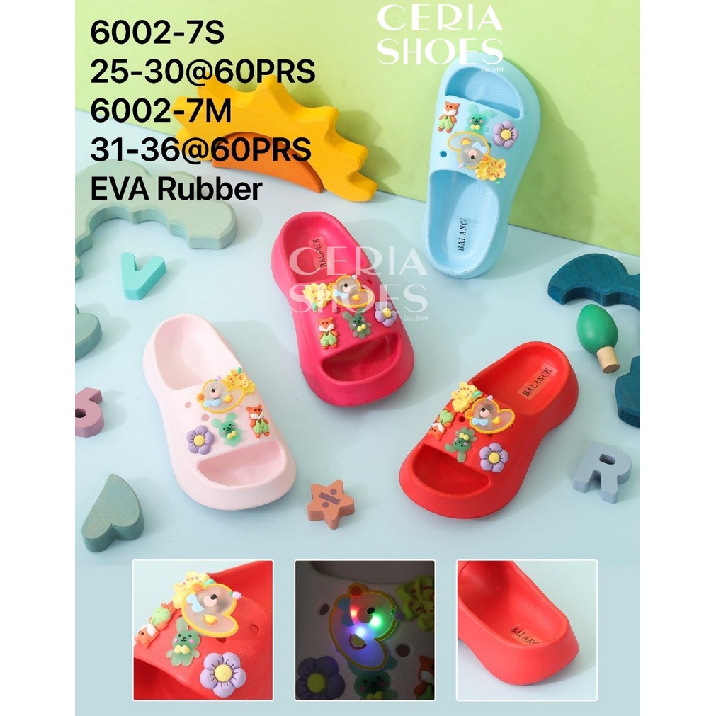 EVA SANDAL ANAK Karet Spons Import Cowo Cewe Bahan Empuk Elastis Ringan Sol Tebal Anti Slip Motif Jibbitz Bebek Lampu Nyala Sendal Anak Perempuan Laki Laki 6002-7