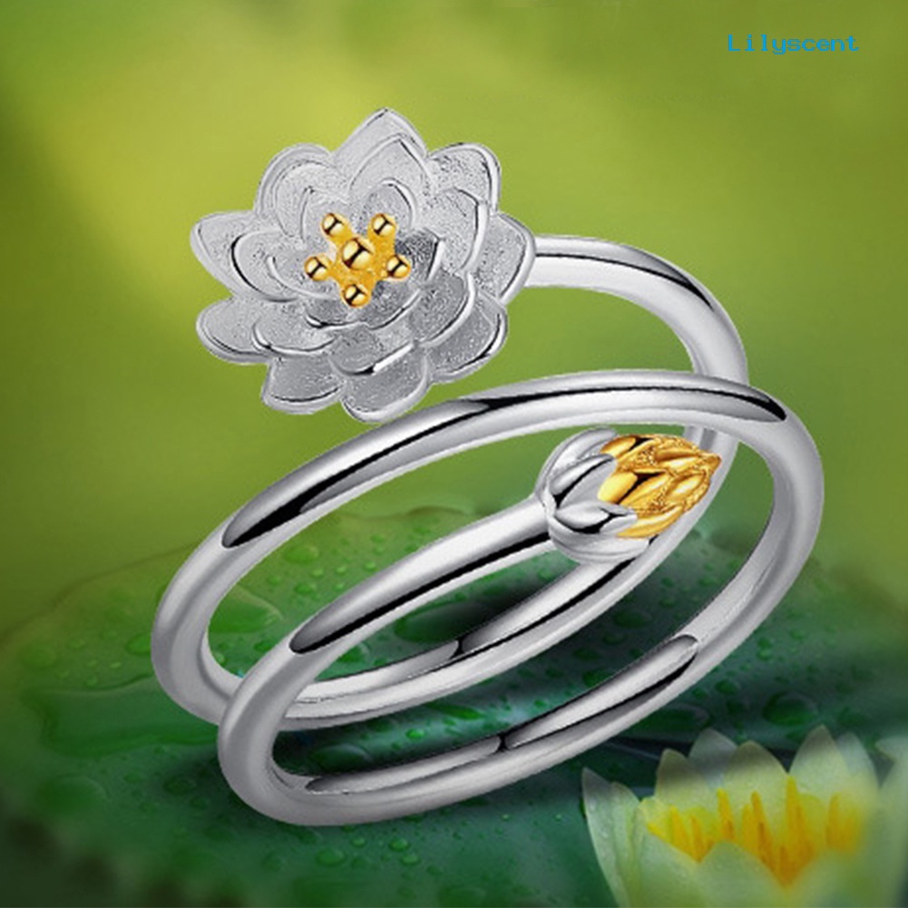 [LS] Wanita Elegan Lotus Blossom Menyesuaikan Cincin Jari Terbuka Pengantin Pernikahan Perhiasan Hadiah