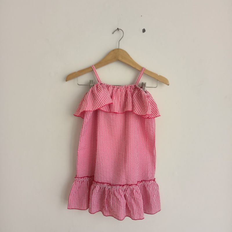 PRELOVED tanktop kotak pink rumbai