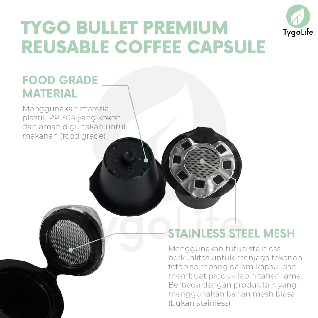 TYGO BULLET REUSABLE/REFILLABLE COFFEE CAPSULE POD PREMIUM STAINLESS FOR NESPRESSO MESIN KOPI KAPSUL