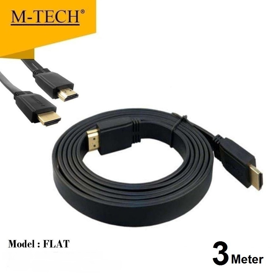 Cable hdtv 1.4 M-tech 3m flat gold m-m 3d 1080p for dvd pc laptop ps - Kabel hdtv mtech 3 meter pipih full hd