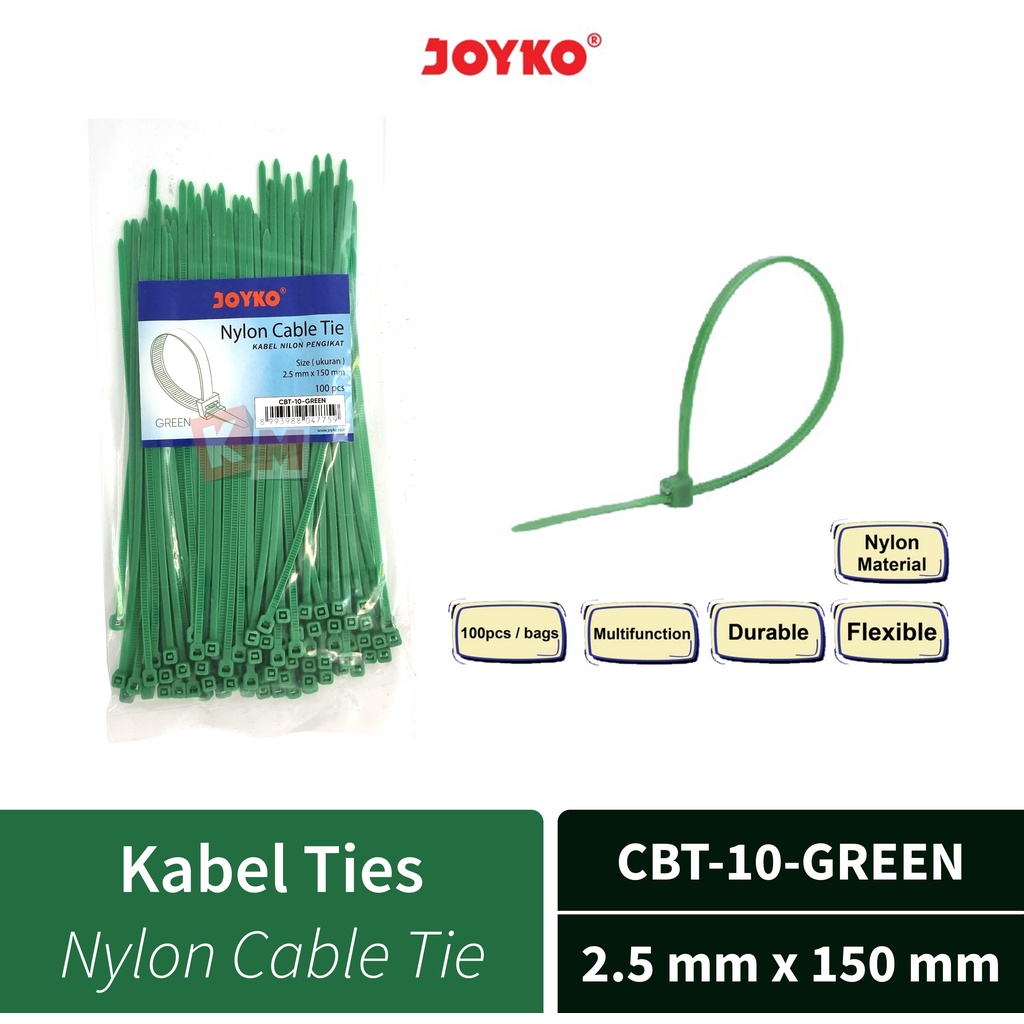 Nylon Cable Tie Kabel Ties Nilon Joyko CBT-10-Green 2.5 mm x 150 mm