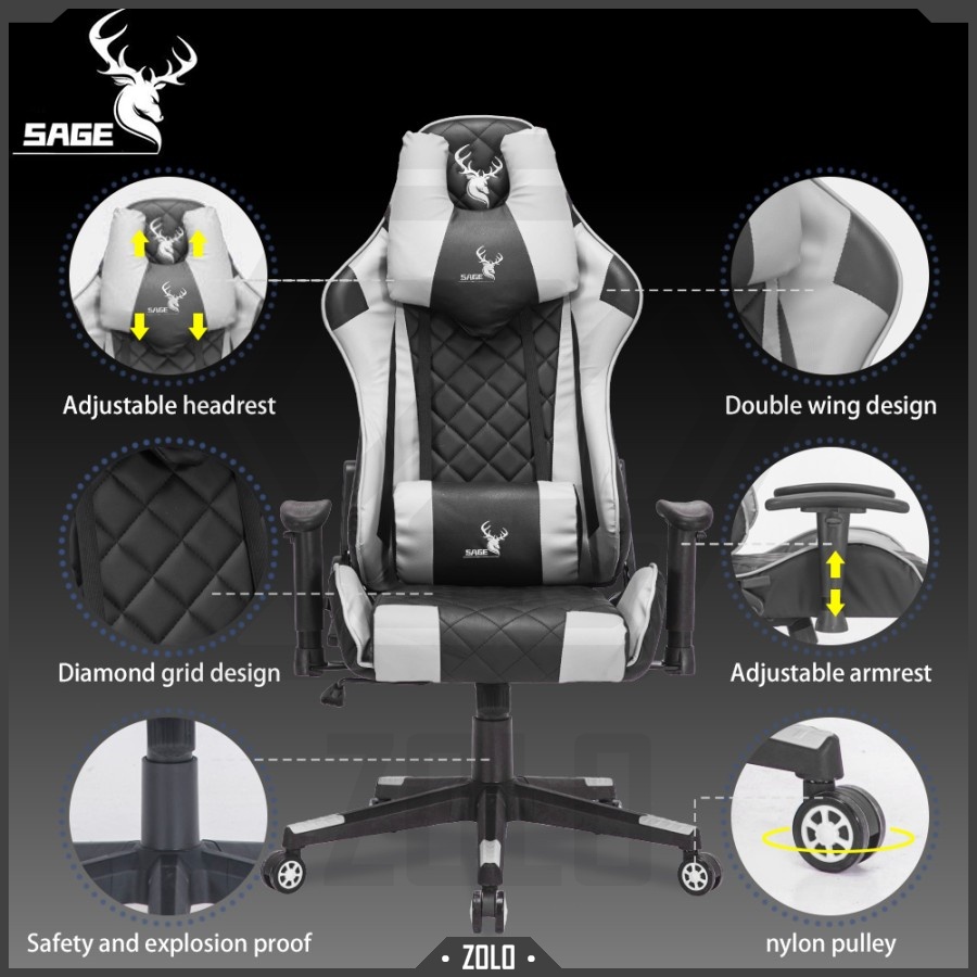 Kursi Gaming Sage SG3 Sandaran 180 Derajat / SG 3 Sage Gaming Chair Premium Quality