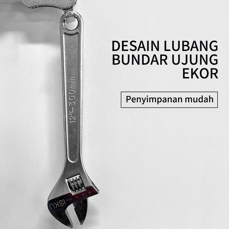 ISKU Kunci Inggris Adjustable Wrench 8&quot; 10&quot; 12&quot; Ingris Pipa 45# Carbon Steel Alat Perkakas Skala Inggris Spanner Repair Tool Motor Mobil Perkakas Tukang