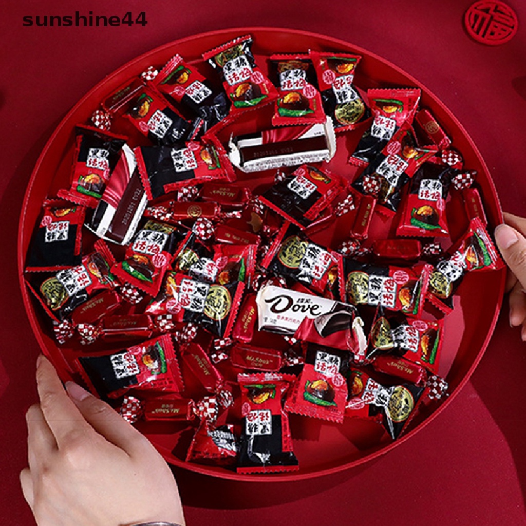 Sunshine Hot Chinese Red Nampan Plastik Oblong Bulat Persegi Roti Bakar Xi Tray Hotel Pernikahan Tea Tray Meriah Pajangan Upacara Nampan Penyimpanan 1pc.