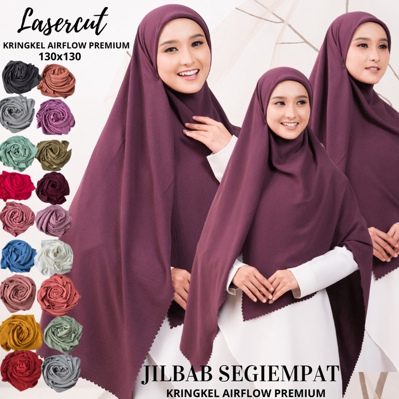 JILBAB SEGIEMPAT LASERCUT KRINGKEL AIRFLOW 130X130 | Jilbab 130x130