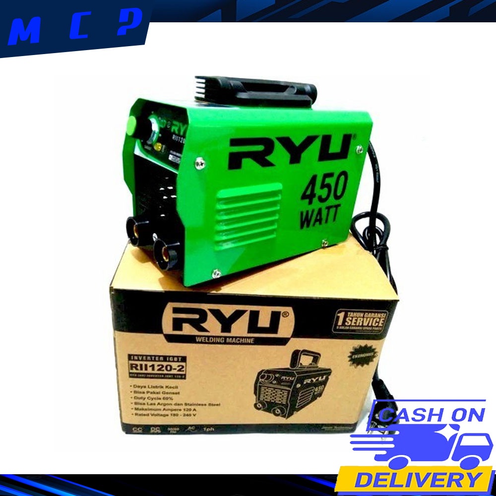 Mesin las / Mesin trafo las / welding / Mesin Las RYU RII 120-2 450 WATT Mesin Travo Las Listrik Inverter MMA 120A + BOR GERINDA SET KOPER