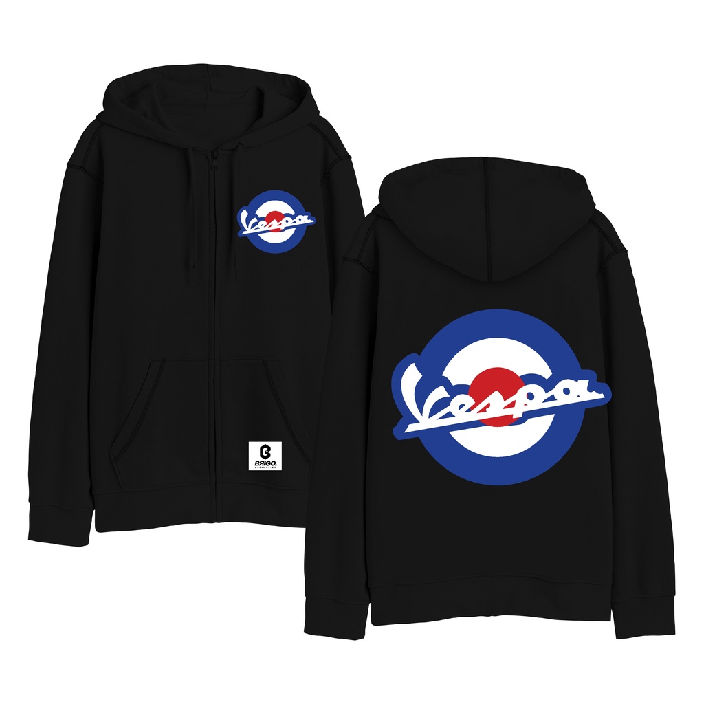 BRIGO X VESPA MOD Resleting Jumper Hoodie II  Sweater Hoodie Zipper  BRIGO X VESPS Sablon DTF Fleece Cotton II Size M-XXL (Pria &amp; Wanita) Free stiker&amp;Gantungan Kunci