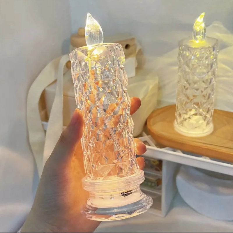 Lampu Lilin Akrilik Elektronik LED/Lampu Lilin Refraksi Motif Mawar Untuk Dekorasi Ruang Tamu Rumah Tangga
