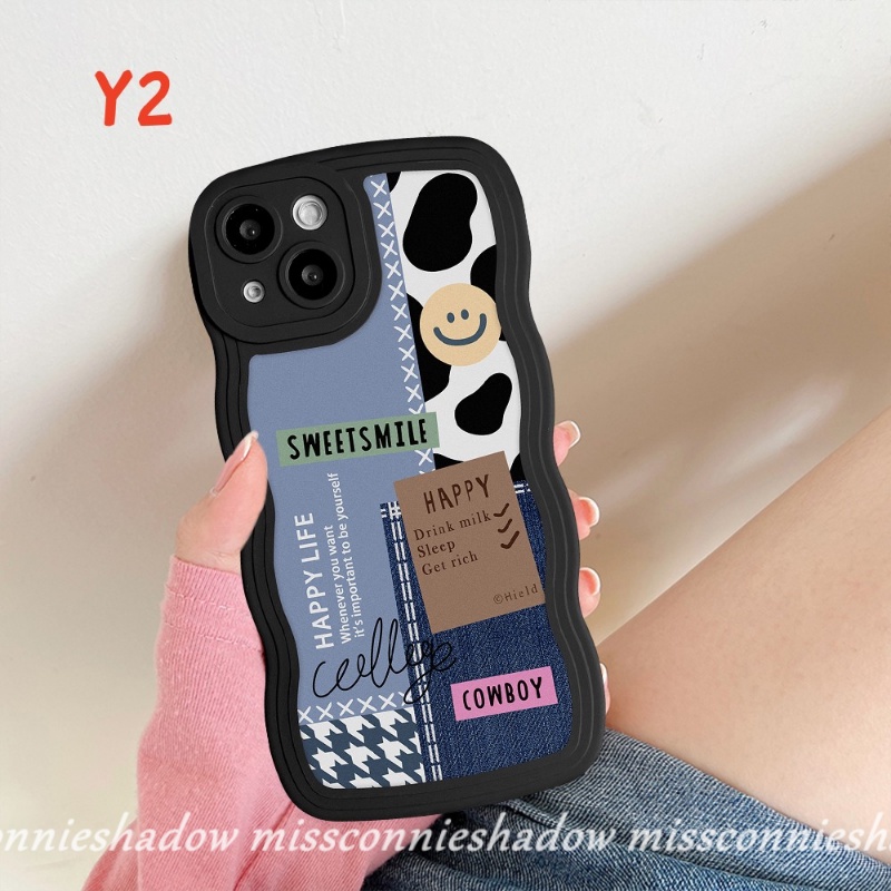 IPHONE Casing Kompatibel Untuk Iphone11Xr 6 6s 87 Plus 12 14 13 Pro Max 11Pro Max14 Plus X XS Max SE 2020 Motif Kupu-Kupu Splicing Smiley Label Lembut Bergelombang Edge Case