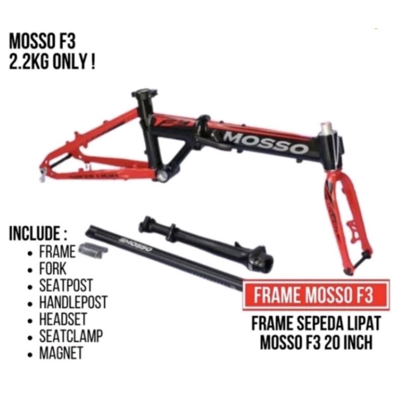 KOMPLIT FRAME SEPEDA LIPAT MOSO F3 TAIWAN 20 / 22 INCH FRAME SELI MOSO ALLOY ALUMUNIUM