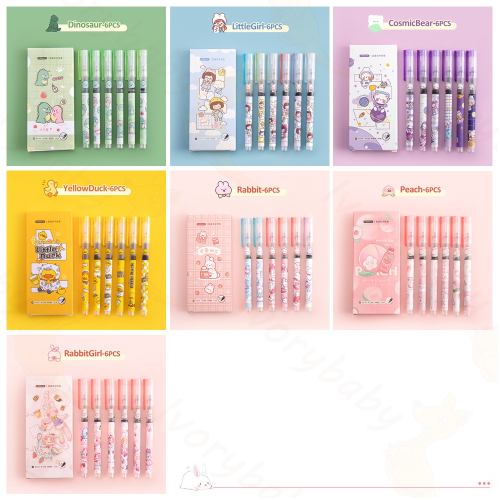 Ivorybaby Pulpen gel motif lucu isi 6pcs Ballpoint gel 0.5mm pulpen aesthetic