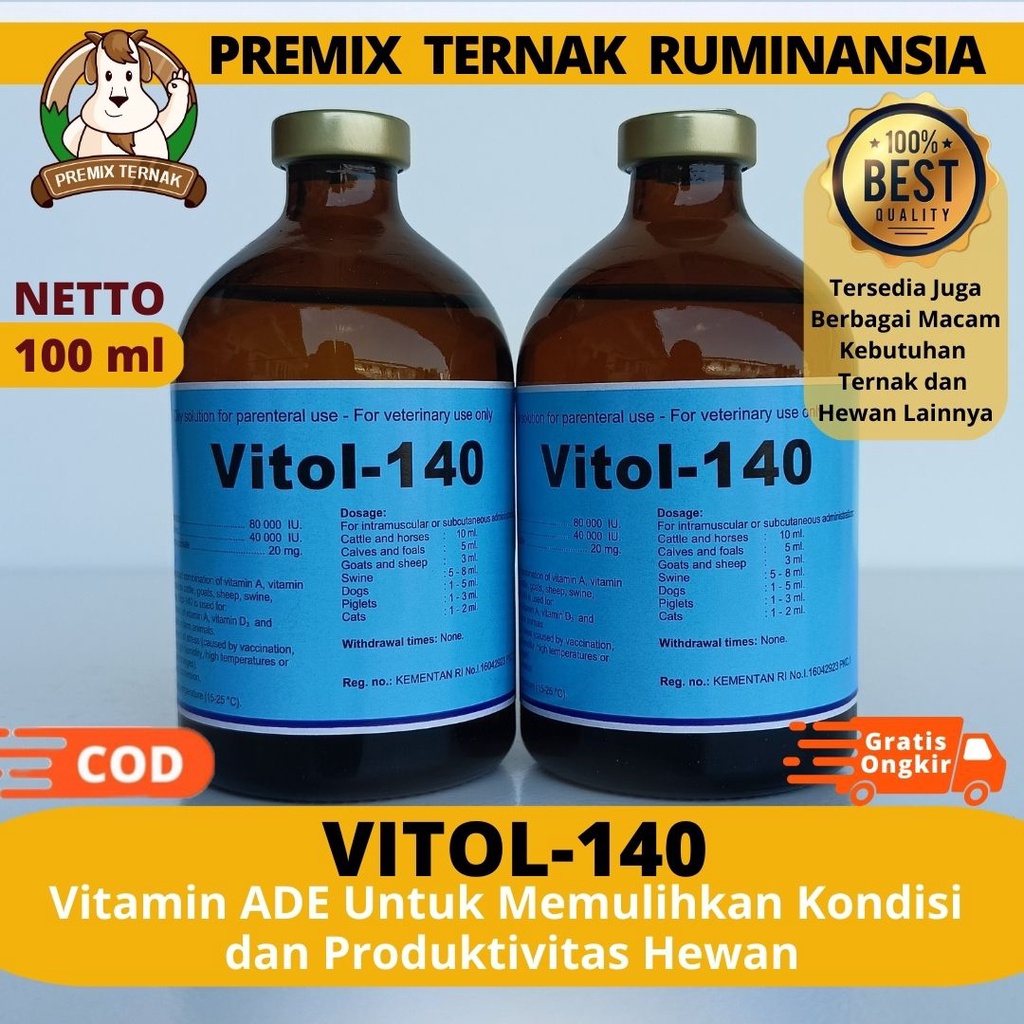 VITOL 140 100ML ORI - Vitamin ADE Hewan Perbaiki Kondisi & Produktivitas Ternak Sapi Kambing Babi
