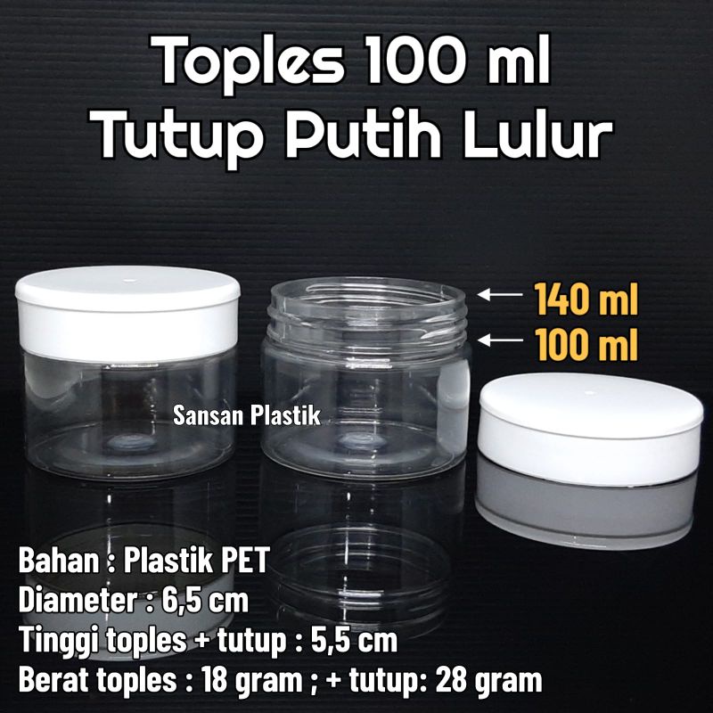 Pot Cream 100 ml Tutup Putih / Pot Jar 100ml Tutup Putih  / Jar 100 ml
