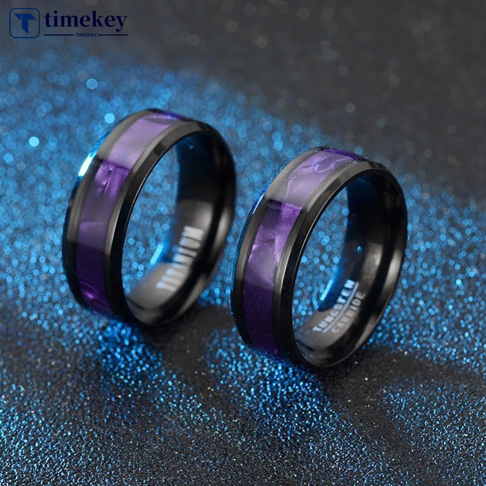 Timekey 8mm Fashion Cincin Baja Titanium Bertatahkan Abalone Shell Pernikahan Band Hitam Perhiasan Untuk Wanita Pria Klasik Pasangan Rings Unisex Aksesoris C4V1