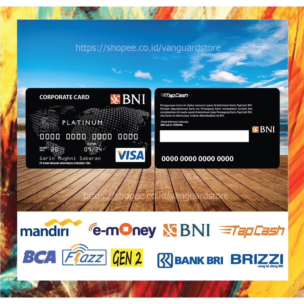 KARTU E MONEY E TOLL KARTU BNI VISA PLATINUM BLACK DEBIT CREDIT EMONEY MANDIRI FLAZZ BCA BNI TAPCASH BRIZZI BRI - 2 SISI