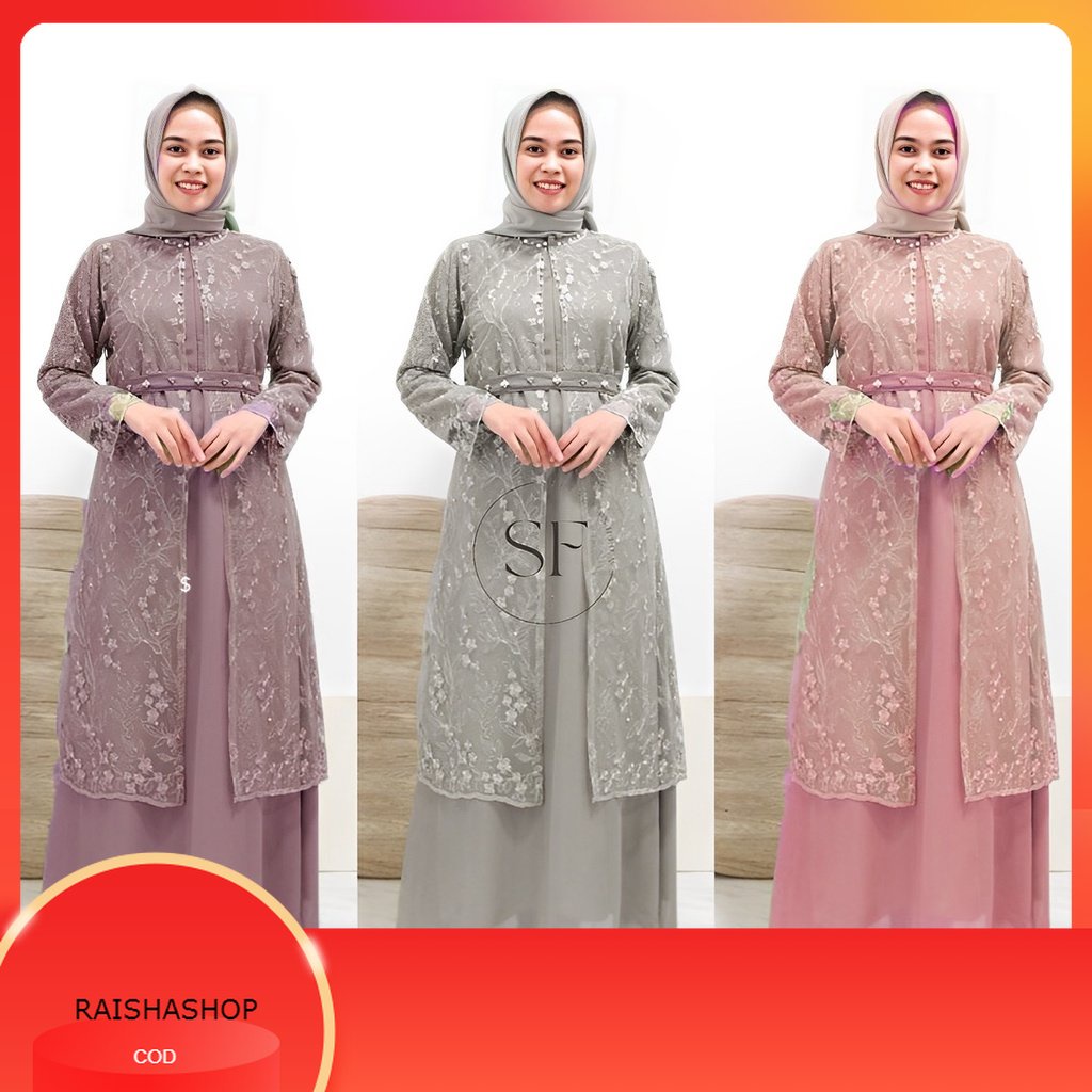 Aulia 2in1 Maxi Dress Outer/Tule Mutiara Outer/ Rompi Kondangan/ Gamis Tulle Mutiara/ Gamis Pesta/ G