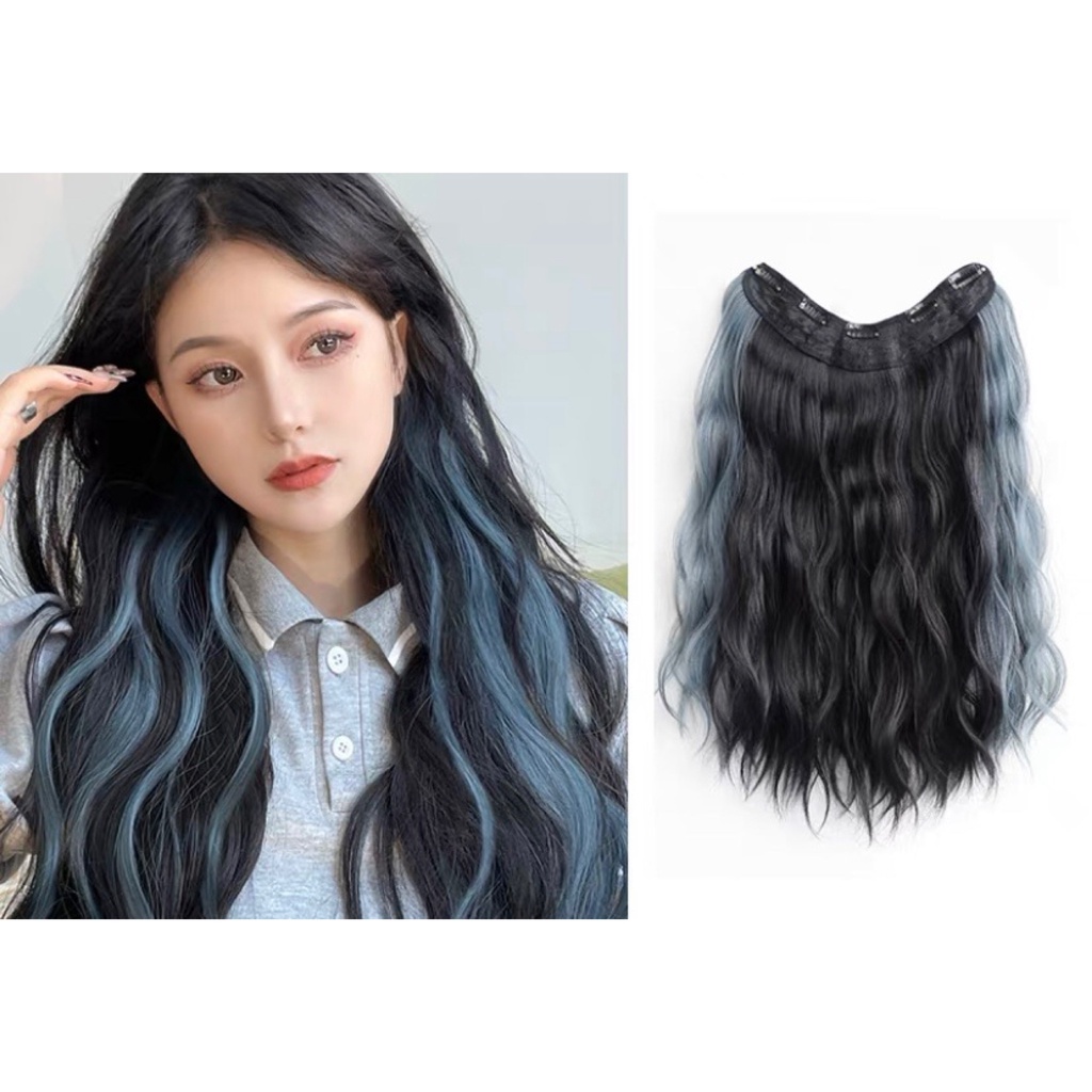 V1220 u clip hairclip V clip biglayer korea 60 cm highlight blue &amp; polos u clip u shape