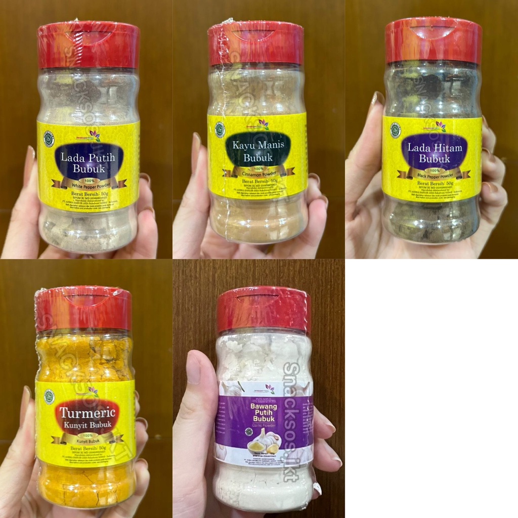 

Java Super Food Lada Putih Bubuk White Pepper / Lada Hitam Bubuk Black Pepper Bawang / Bawang Putih Garlic Powder / Cinnamon Powder Kayu Manis / Turmeric Powder Kunyit