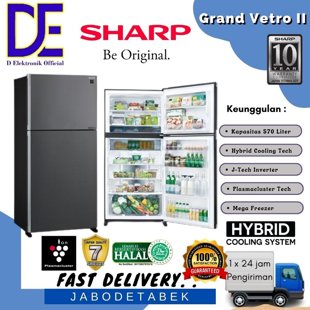 KULKAS SHARP 2 PINTU JUMBO VETRO SILVER SJIG 762 PMSL