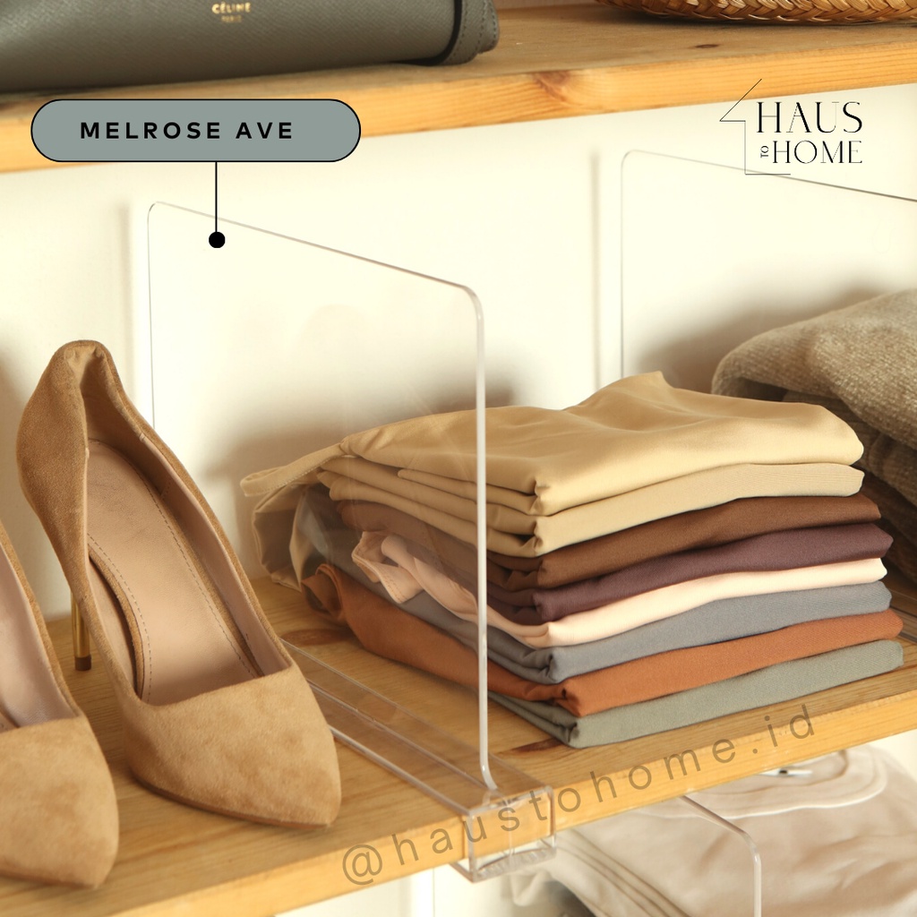 [HTH] MELROSE - Sekat Pembatas Lemari Rak Akrilik Serbaguna | Tas Pakaian Baju Buku | Shelf Divider 