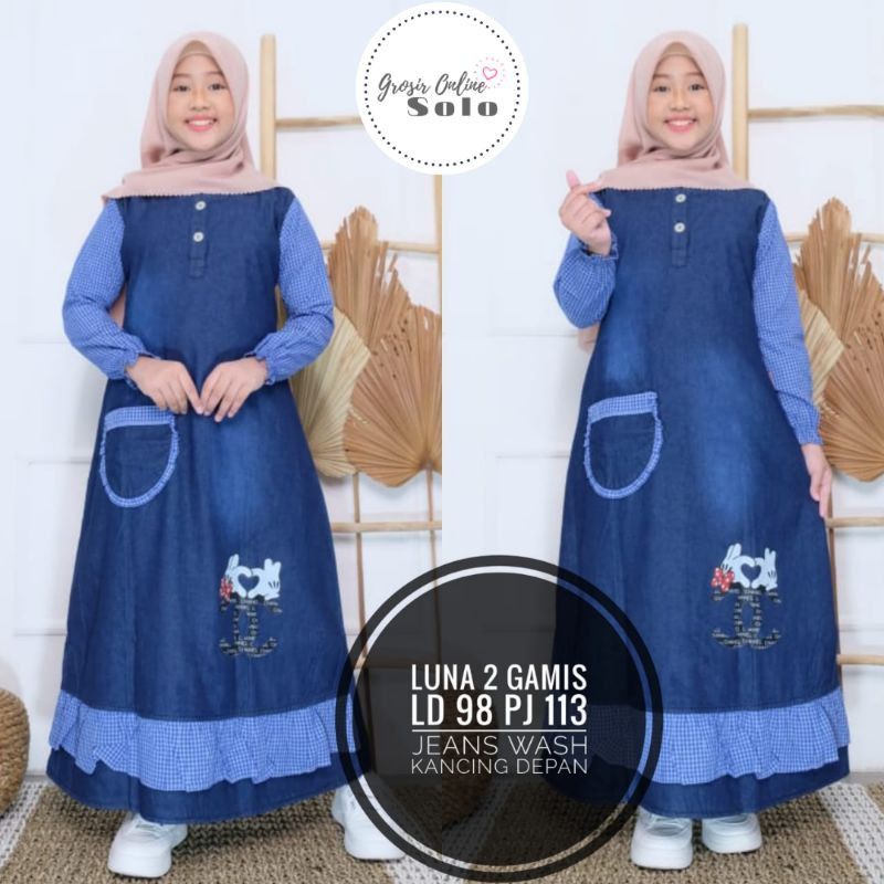 Luna Gamis Maxy Kids Gamis anak perempuan Remaja tanggung usia 8 -12 tahun Busana muslim Jeans 2025