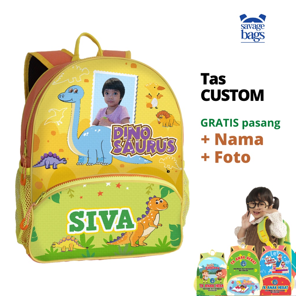 

Tas Custom Anak Foto+Nama - Tema Dinosaurus - 1 HARI JADI