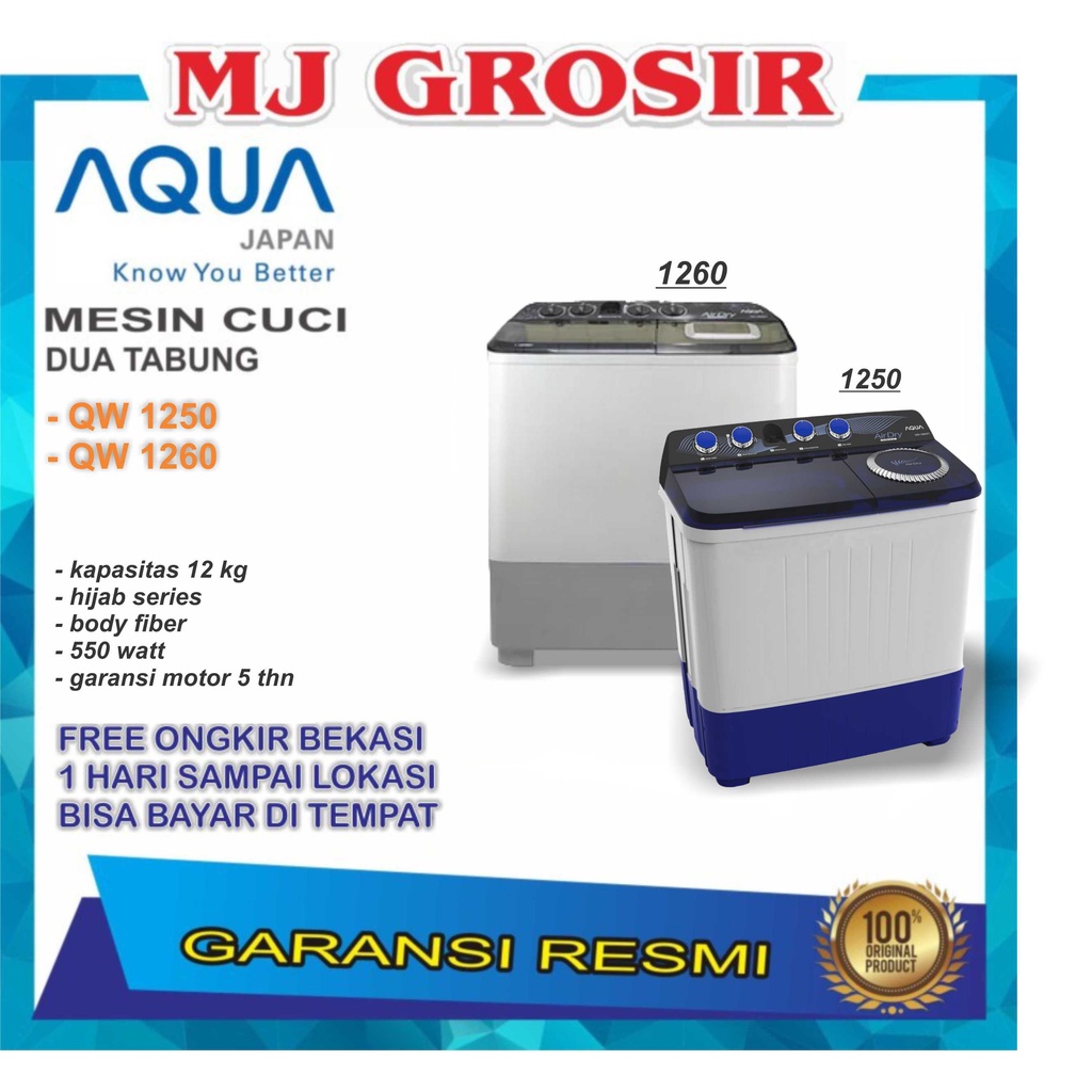 MESIN CUCI AQUA JAPAN QW 1250 / 1260 12KG 2 TABUNG HIJAB SERIES