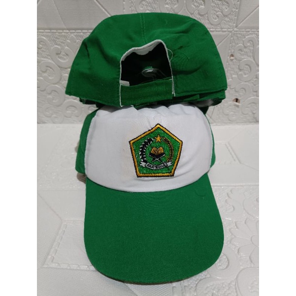 TOPI MADRASAH HIJAU PUTIH/TOPI MI HIJAU PUTIH LOGO BORDIR/TOPI MADRASAH IBTIDAIYAH