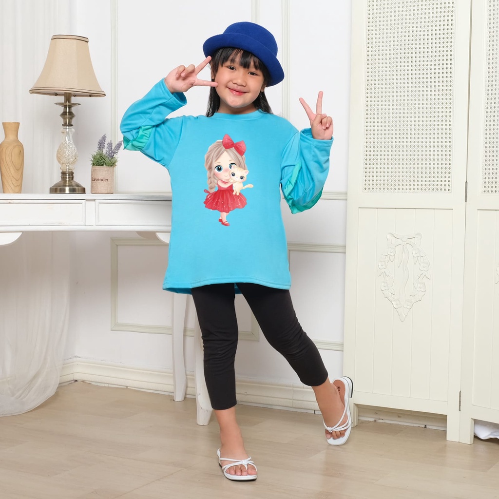 Hzl_outfit Baju Kaos Naswa Anak Perempuan Panjang GirlLandCat/ Kaos Panjang Naswa Anak Anak