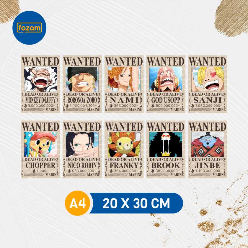 poster bounty wanted anime one piece terbaru after wano size ukuran A4 20x30 CM