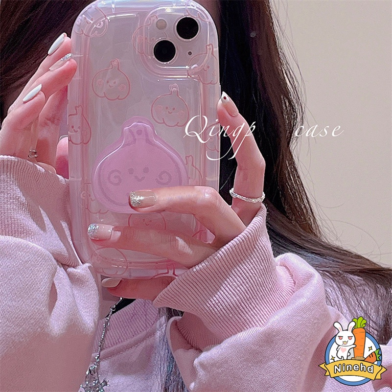 IPHONE Casing Kompatibel Untuk Iphone14 13 12 11 Pro Max X Xr Xs Max8 7 6 6s Plus Pink Garlic Phone Case Tanpa Bracket Penebalan Shockproof Protection Camera Soft Case Cover Pelindung