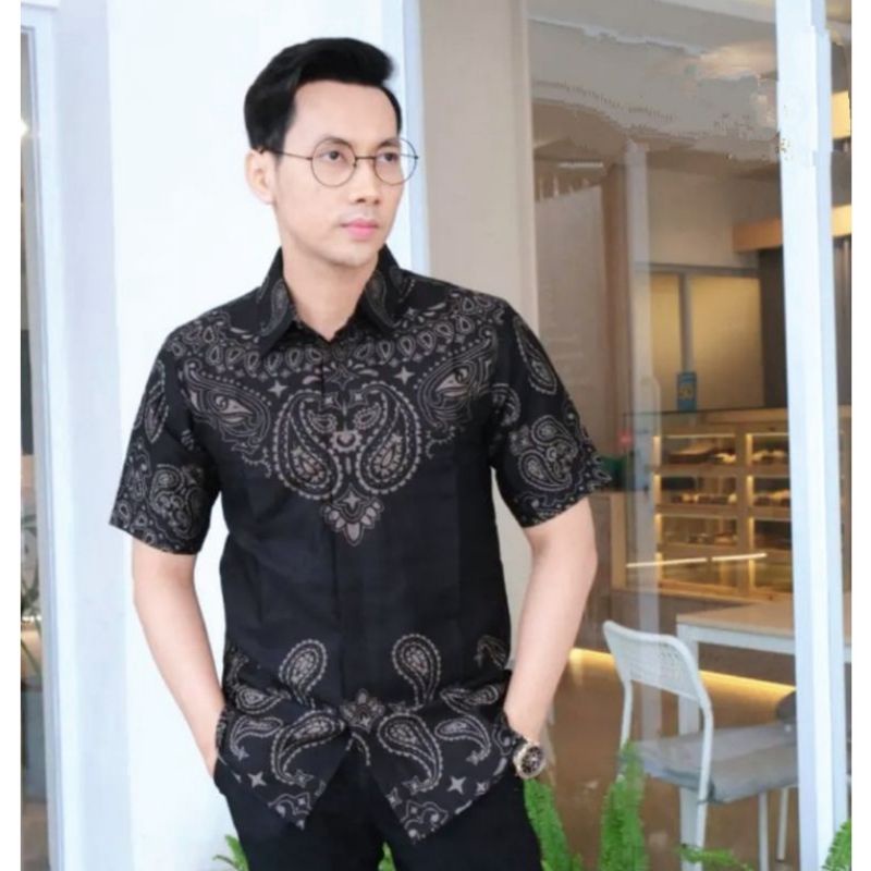 Kemeja Batik Pria SLIMFIT Lengan Pendek Lapis Furing Katun Halus Premium Modern CACING