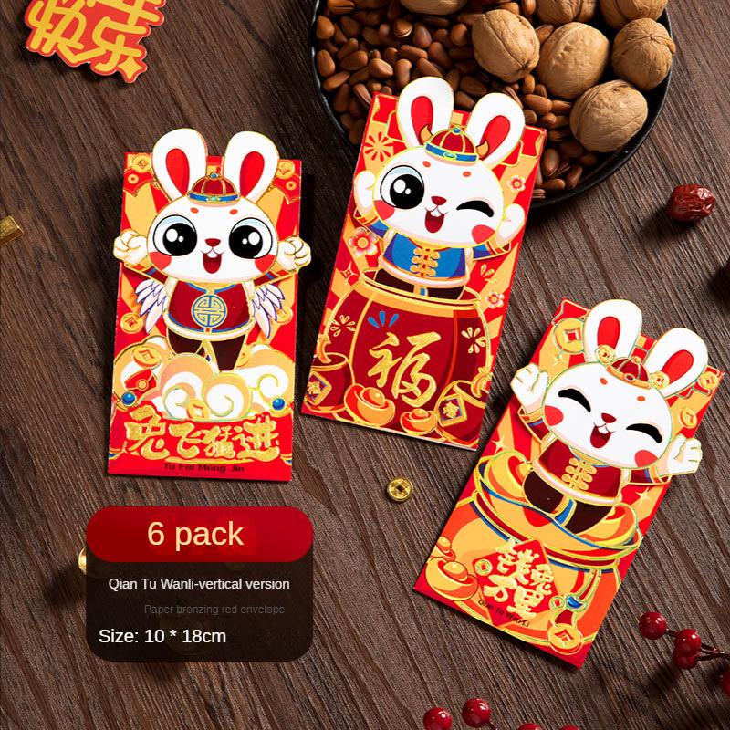6pcs Kelinci Tahun Amplop Merah 2023tahun Saku Lucu Beruntung Kelinci Uang Musim Semi Hongbao Merah Cina Kreatif Baru Tas Festival