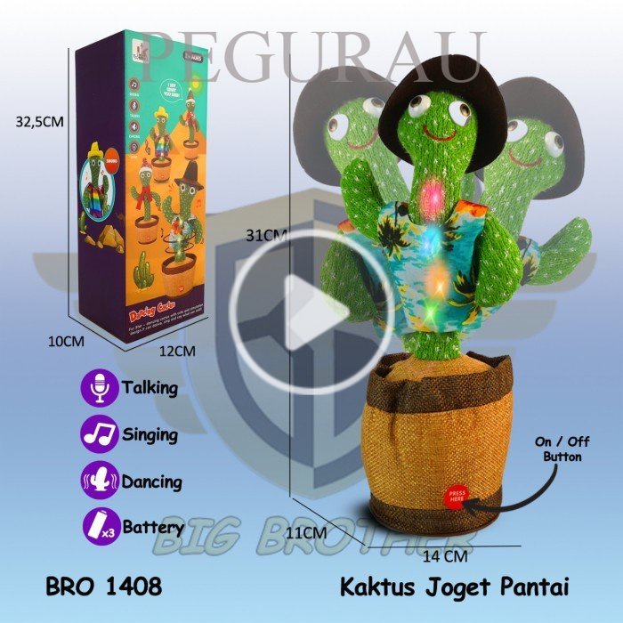 Mainan Anak BRO1408 D Boneka Pohon Kaktus Goyang Joget Dance Bisa Bicara Musik Menari Bergoyang Mura