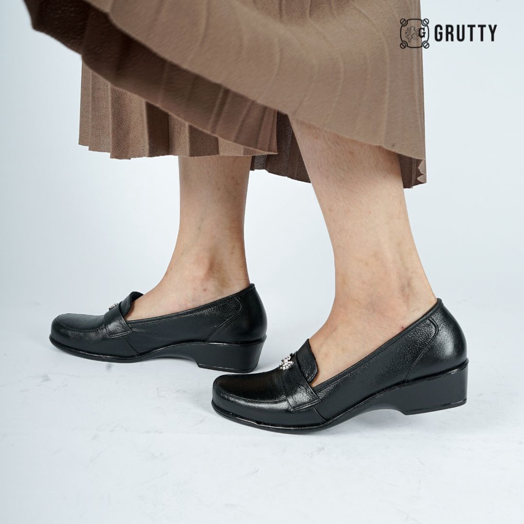 Sepatu Wanita Kerja Pantofel Formal Leather Hitam 3cm Grutty wedges