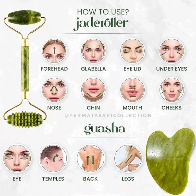 Jade Roller Alat Pijat Muka Tirus Facial Face Massage Perawatan Wajah Kulit Tubuh Gua Sha Guasha Resin