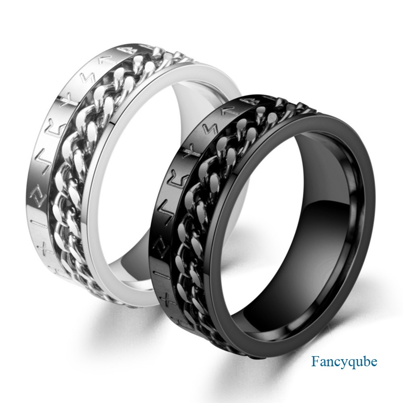 Beautylife Indah Pria Hitam Perak Rantai Punk Stainless Steel Spinner Pernikahan Band Cincin