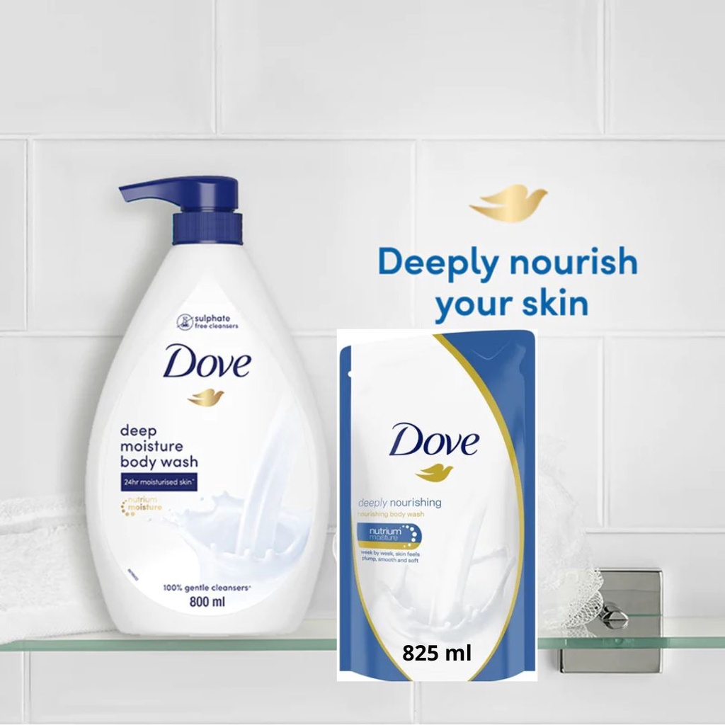 Dove Deeply Nourishing Body Wash Bottle Pump 1000ml 1L / Refill Pouch 850ml 850 ml / 825ml 825 ml - Sabun Mandi