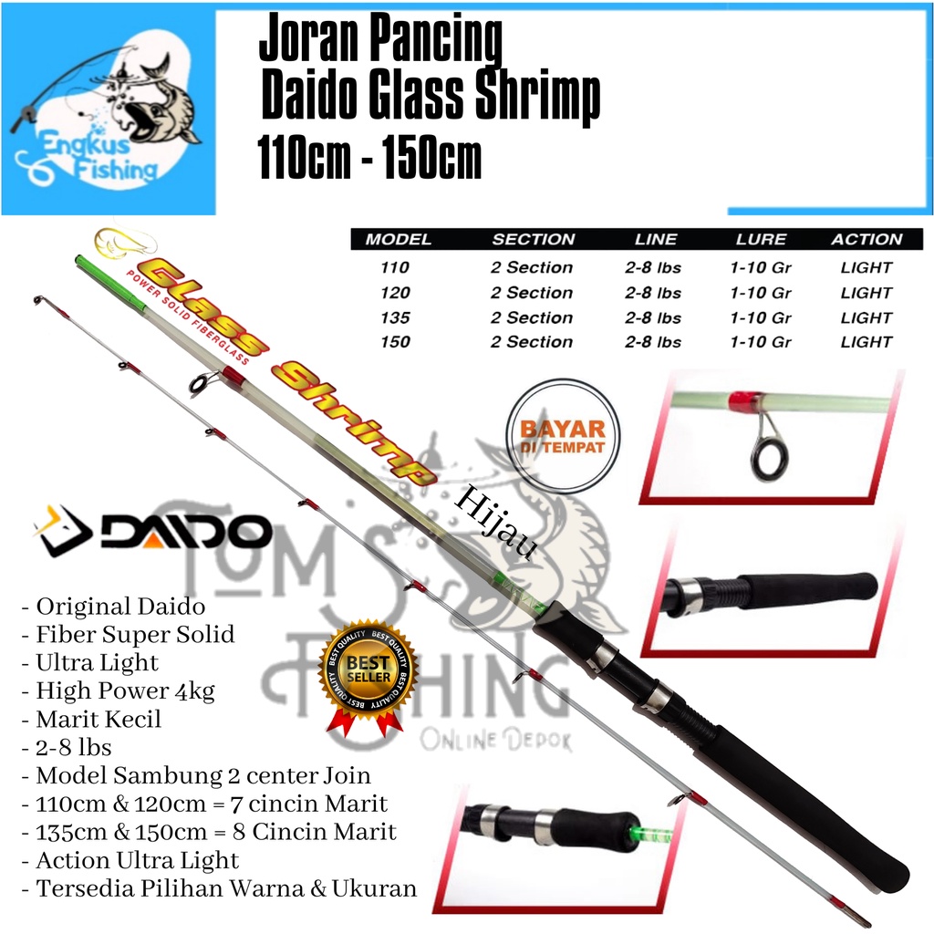 Joran Pancing UL Daido Glass Shrimp 110cm - 150cm (2-8lbs) Ultra Light Murah - Engkus Fishing