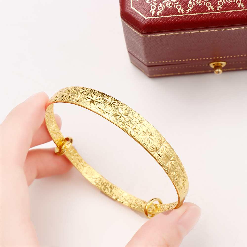 Needway   Adjustable Bangle Warna Emas Mengkilap Pernikahan Pengantin Dekorasi Perempuan 24 K Perhiasan Hadiah Arab Saudi Wanita Gelang